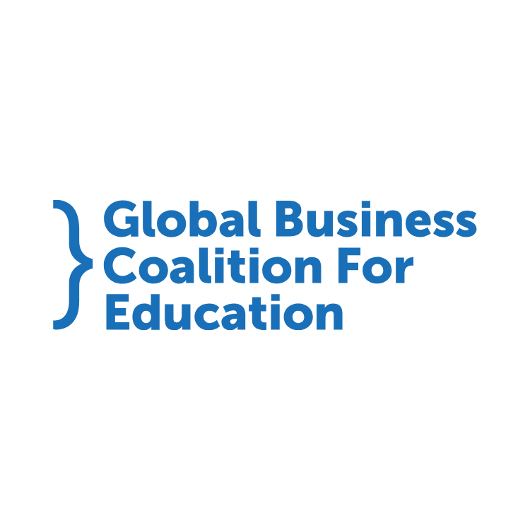 Logo of the Global Business Coalition For Education with a black background and blue text.