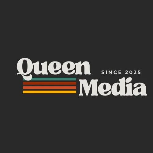 Queen Media logo with text 'Since 2025' and colorful horizontal stripes on a black background.