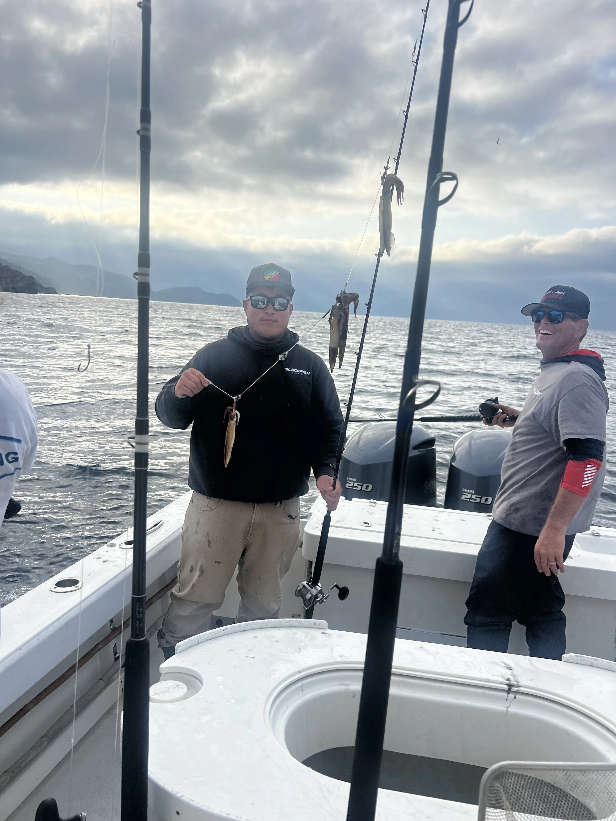 Jigging squid for bait at Catalina Island, Ca