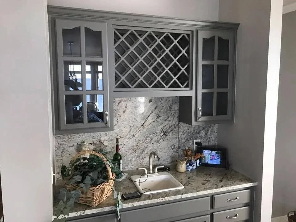 Kitchen cabinets refinished painted gray