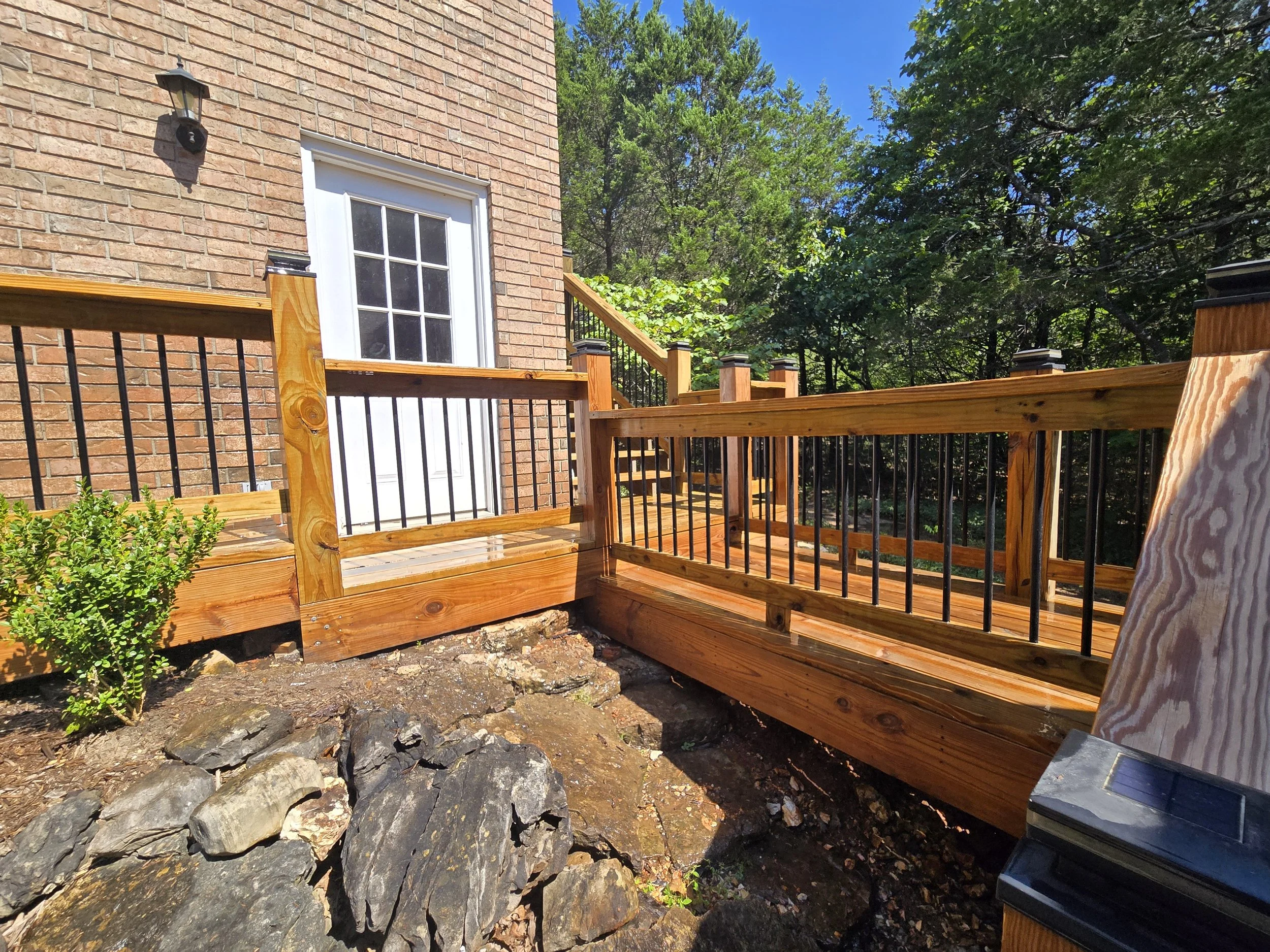 Freshly cleaned wood deck walkway