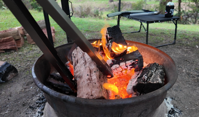 Fire Tongs at the Campsite moving hot wood, tongs for Tossers, Fathers Day