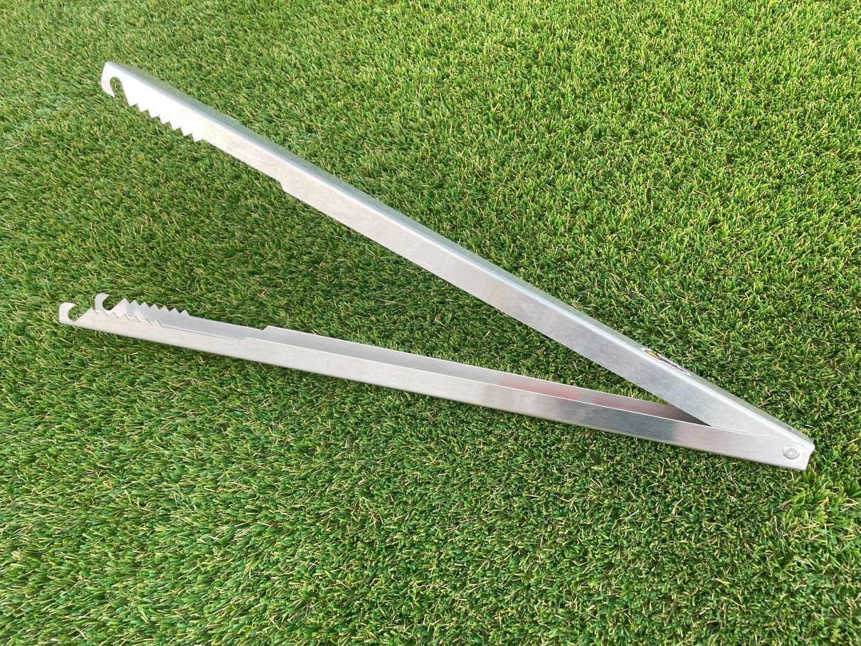 For home and camping, these Tongs for Tossers fire tongs are great