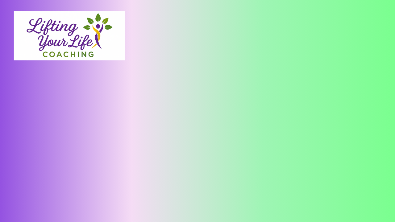 Logo for Lifting Your Life Coaching featuring a stylized figure, purple text, and a green and purple color scheme.
