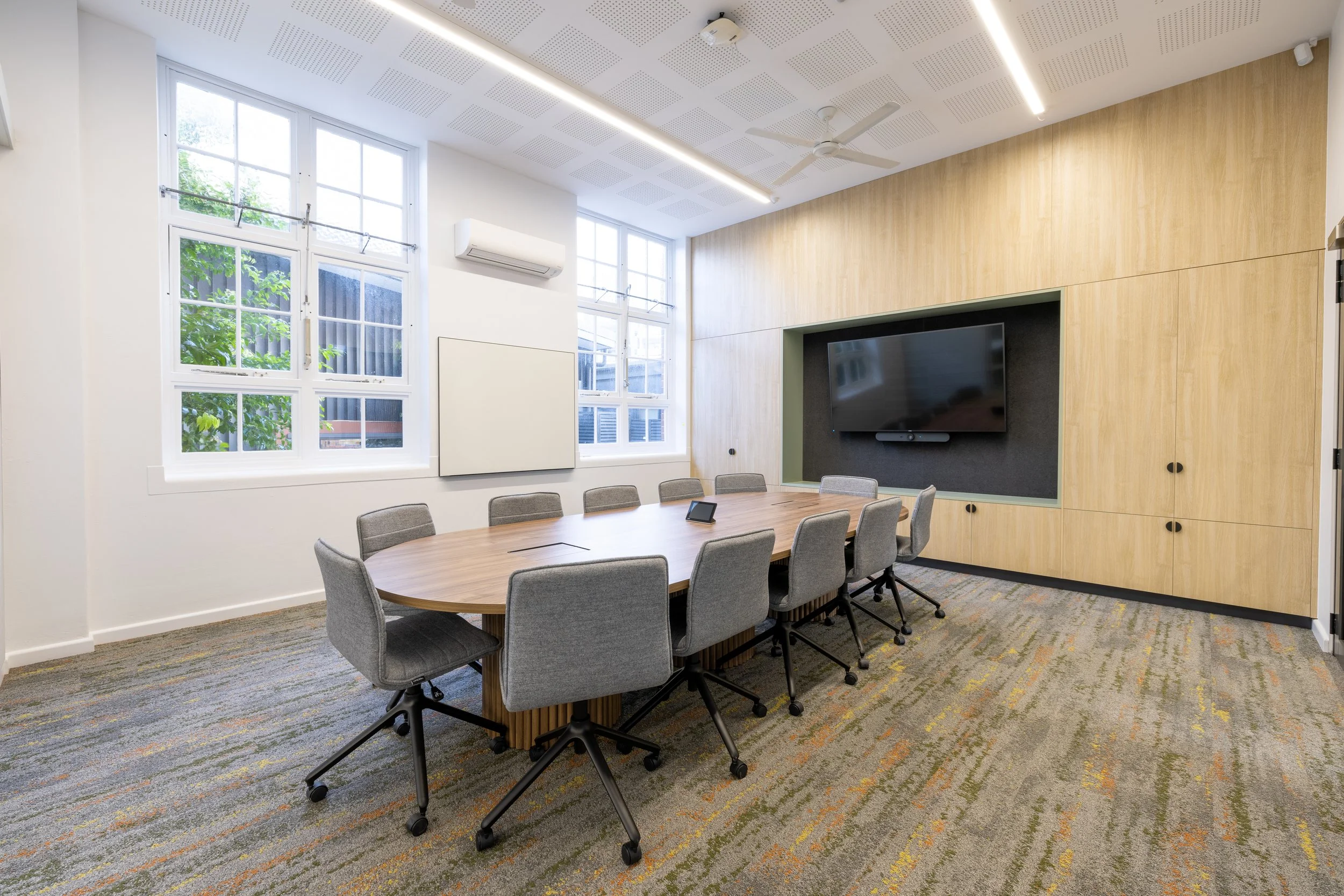 Completed workplace fitout interior photographed for construction documentation in Sydney