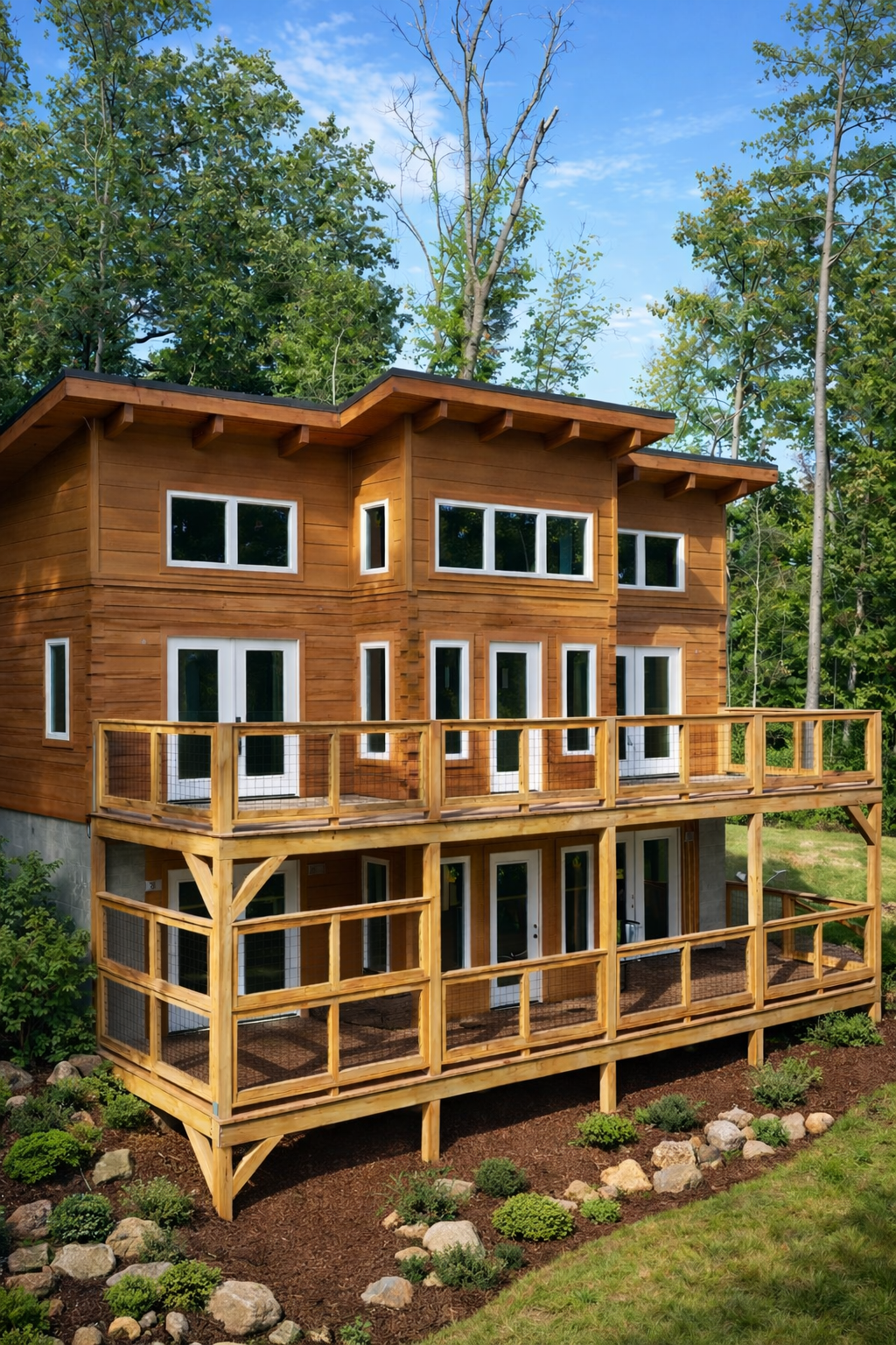 Modern cabin exterior in the Smoky Mountains of Tennessee