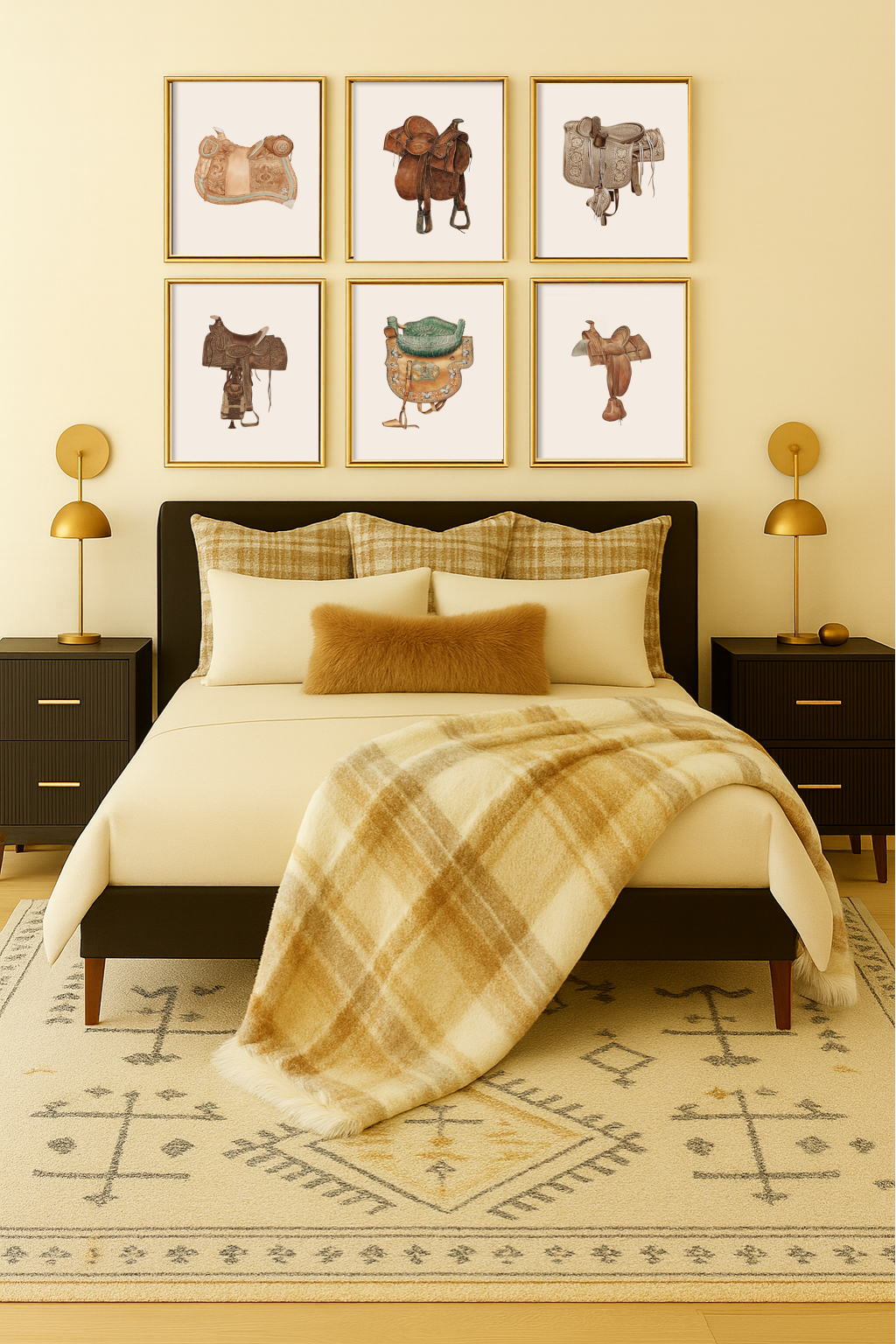 Modern cabin bedroom interior design with warm neutral tones