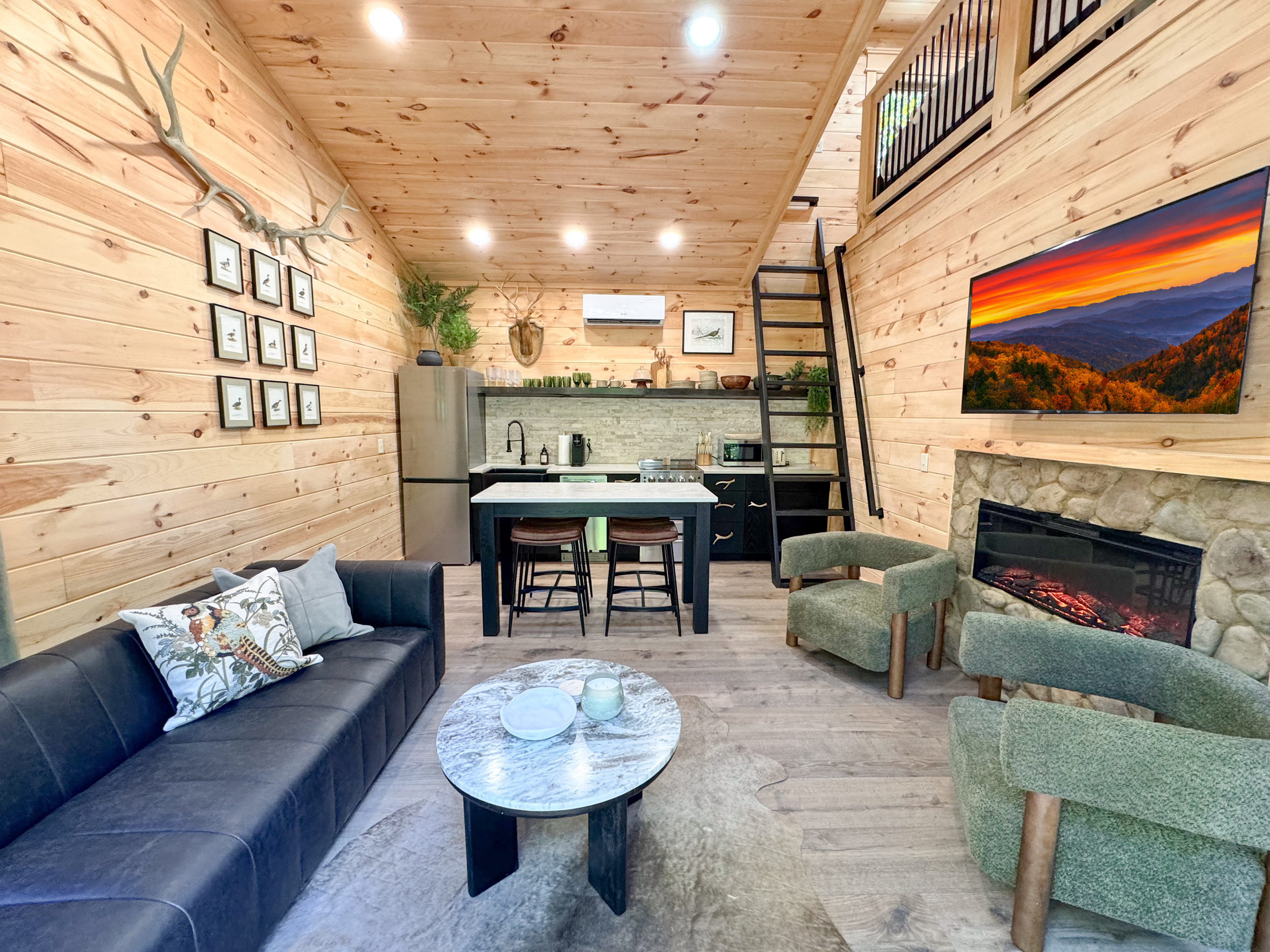 Cozy living room interior in a Smoky Mountain cabin
