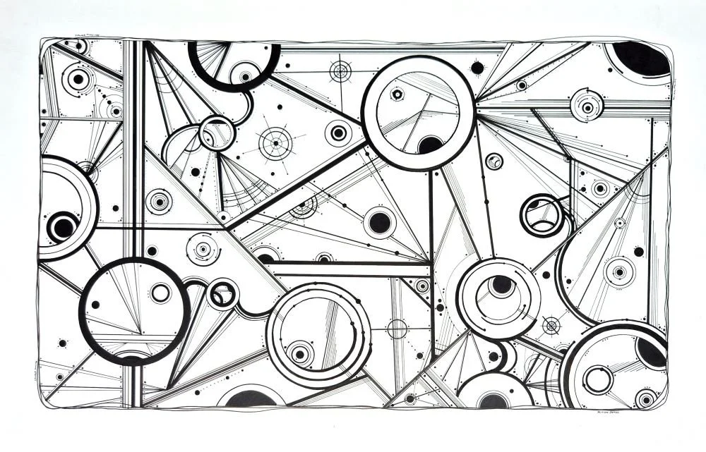 Abstract geometric ink drawing of circles and lines