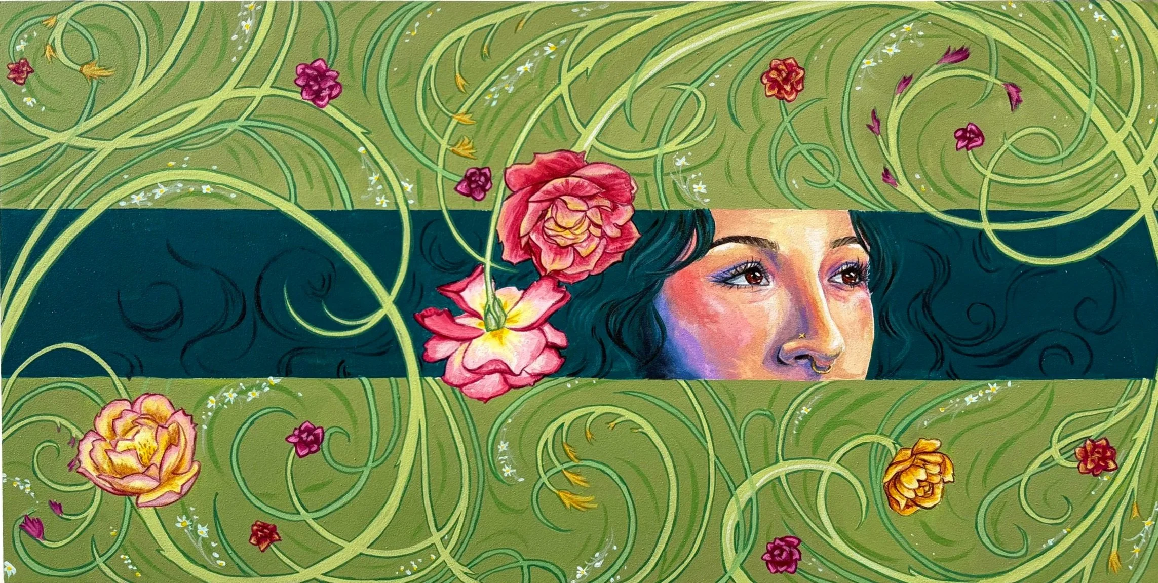 Self Portrait, 12x24 in, acrylic on panel board, 2025