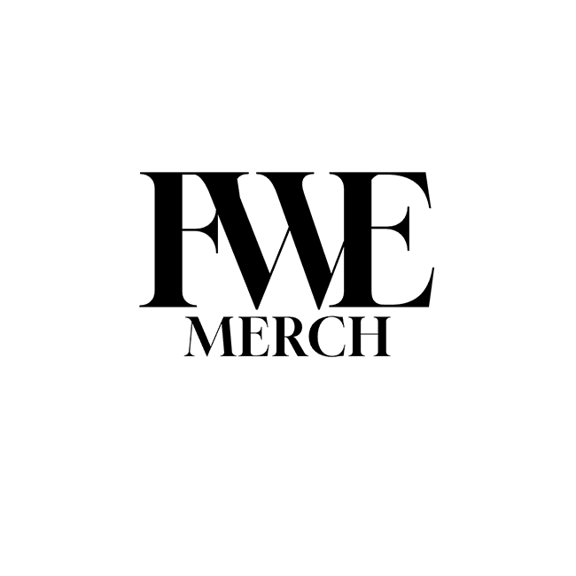 Black text on white background reading 'FWE MERCH'.