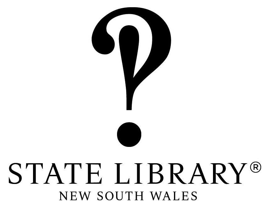Logo for the New South Wales State Library featuring a stylized question mark and the text 'STATE LIBRARY' and 'NEW SOUTH WALES'.