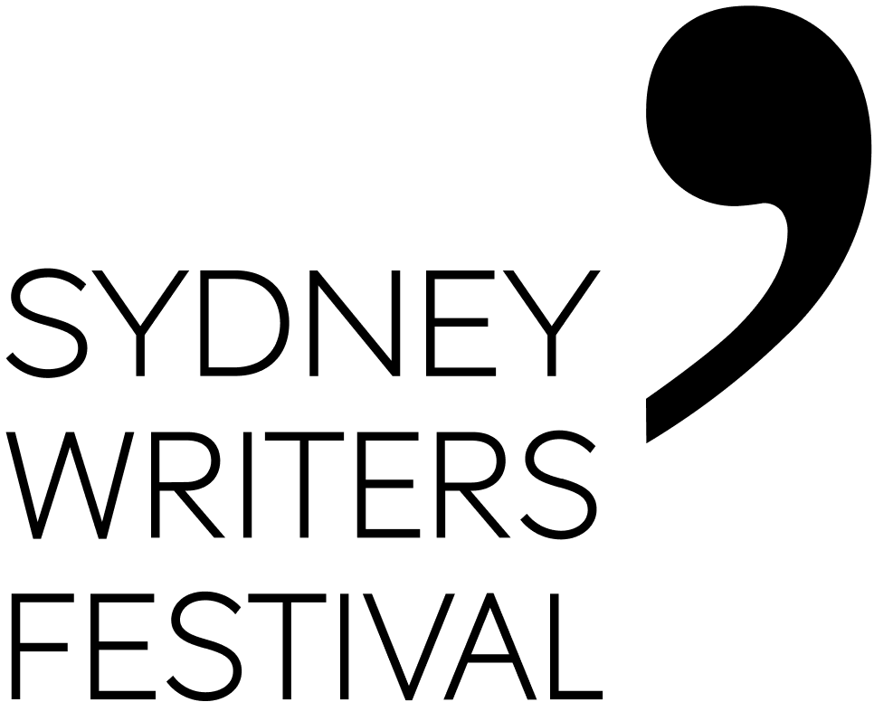 Logo for the Sydney Writers Festival featuring large black quotation mark and the event name in bold black text.