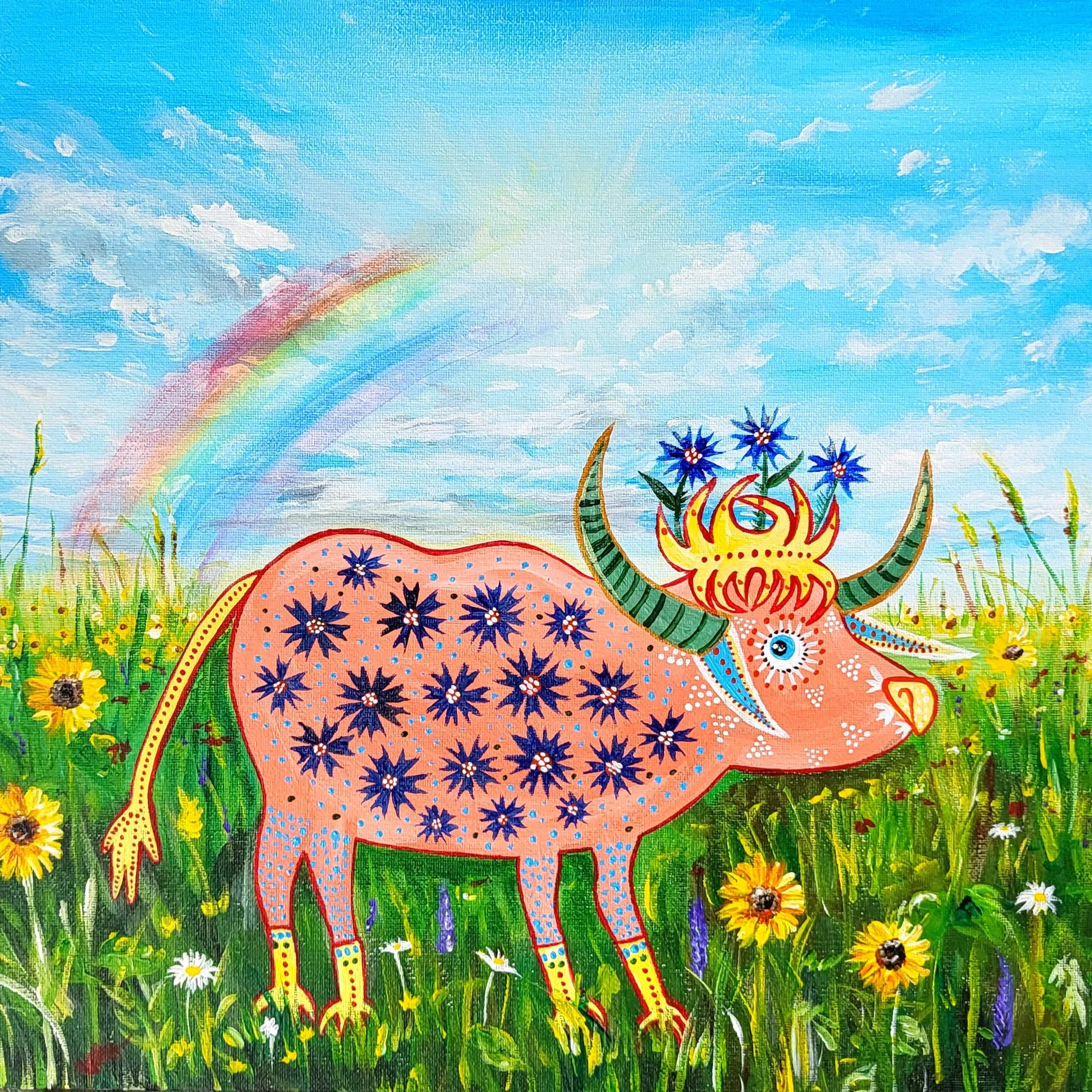  A STARLIGHT COW  (2025)
  37.9 x 37.9cm   acrylic on canvas
