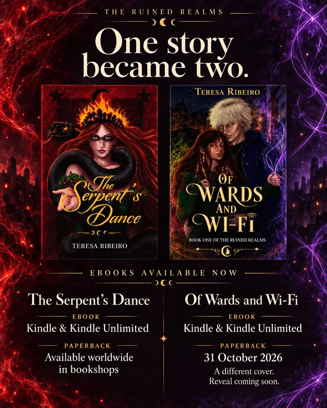 The Serpent’s Dance and Of Wards and Wi-Fi, ebooks available now; Of Wards and Wi-Fi paperback 31 October 2026.