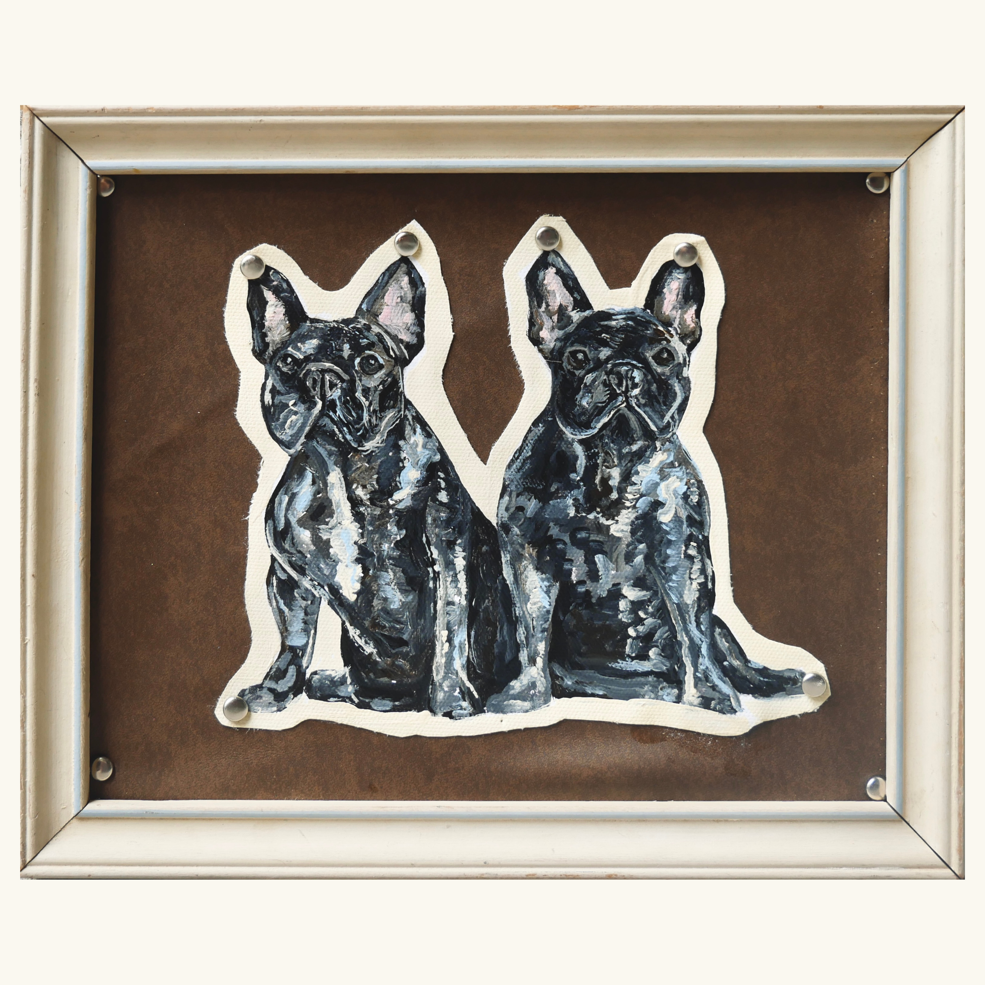 brindle twins (french bulldog framed original)