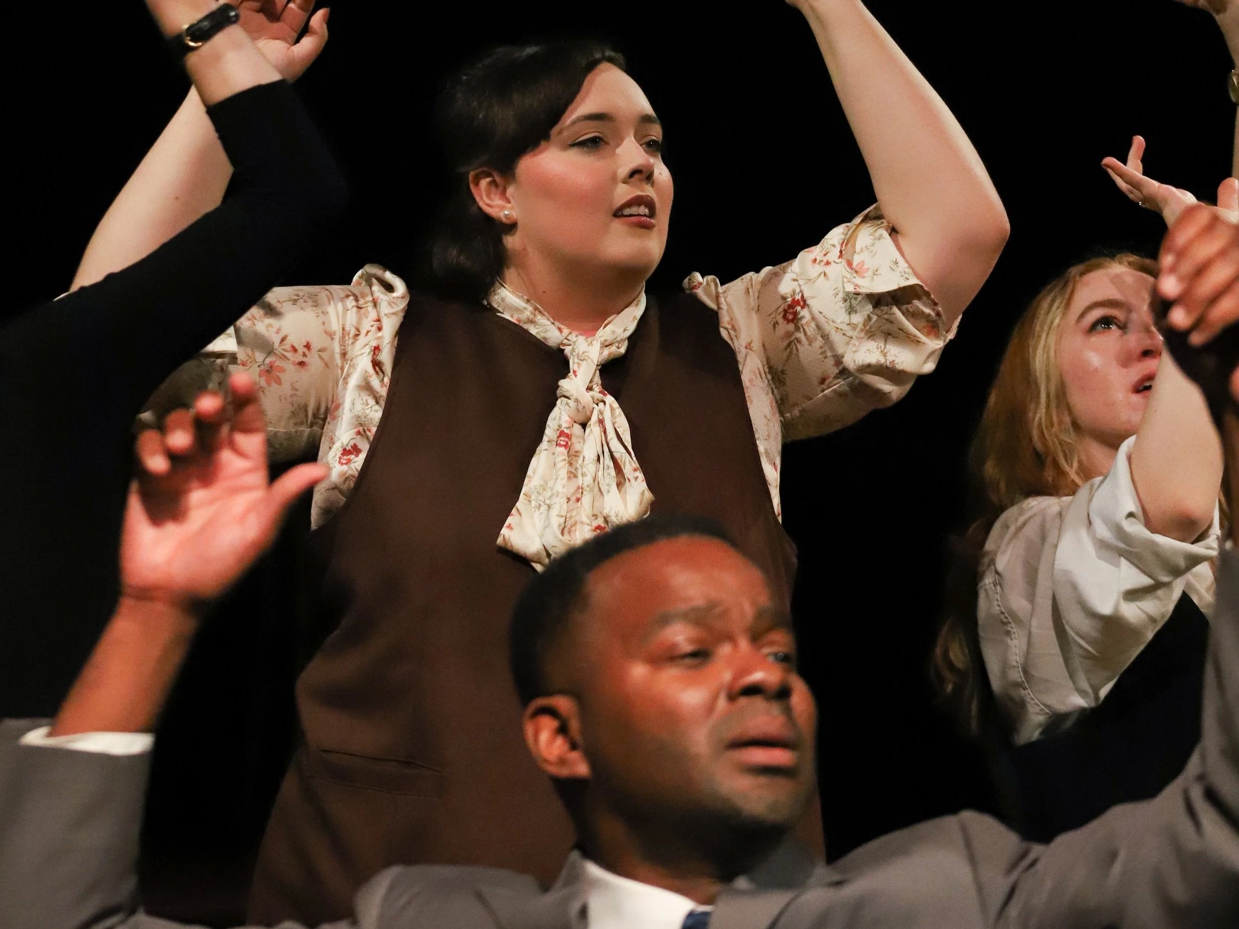 Katie Crompton and Katherine Teed-Arthur as Chorus and Jason Pilgrim as Chorus Leader. Photo by Chloe McDonald