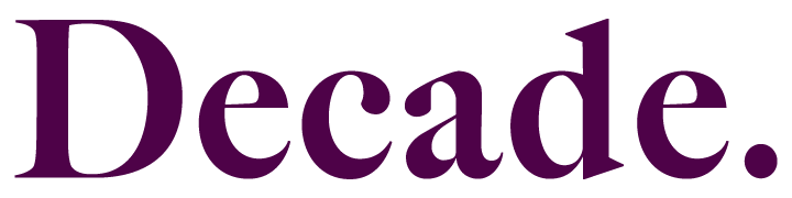 The word 'Decade.' in large purple letters on a black background.