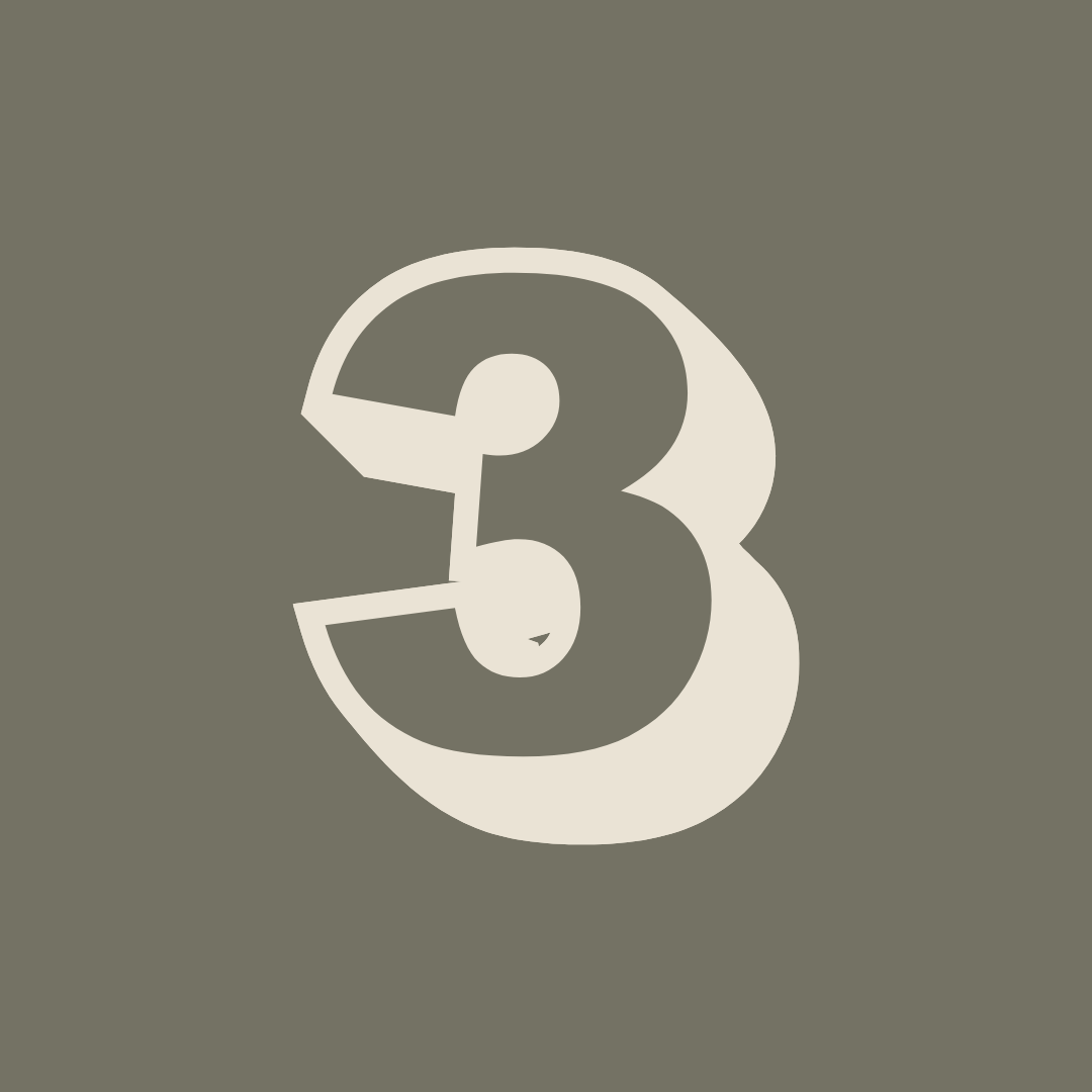 A stylized number three on a gray background.