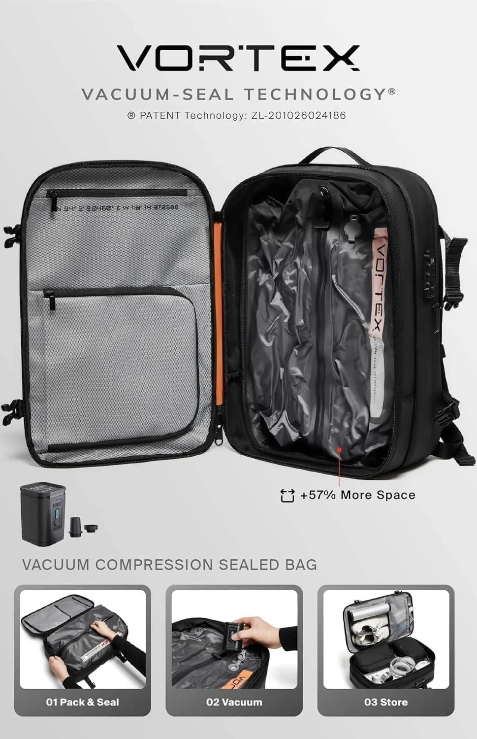 BlackVoyage Vortex Vacuum Seal Travel Backpack 60L Expandable Air Compression System Water Resistant TSA Lock Carry-On Suitcase Luggage Gray AERO - Vacuum...