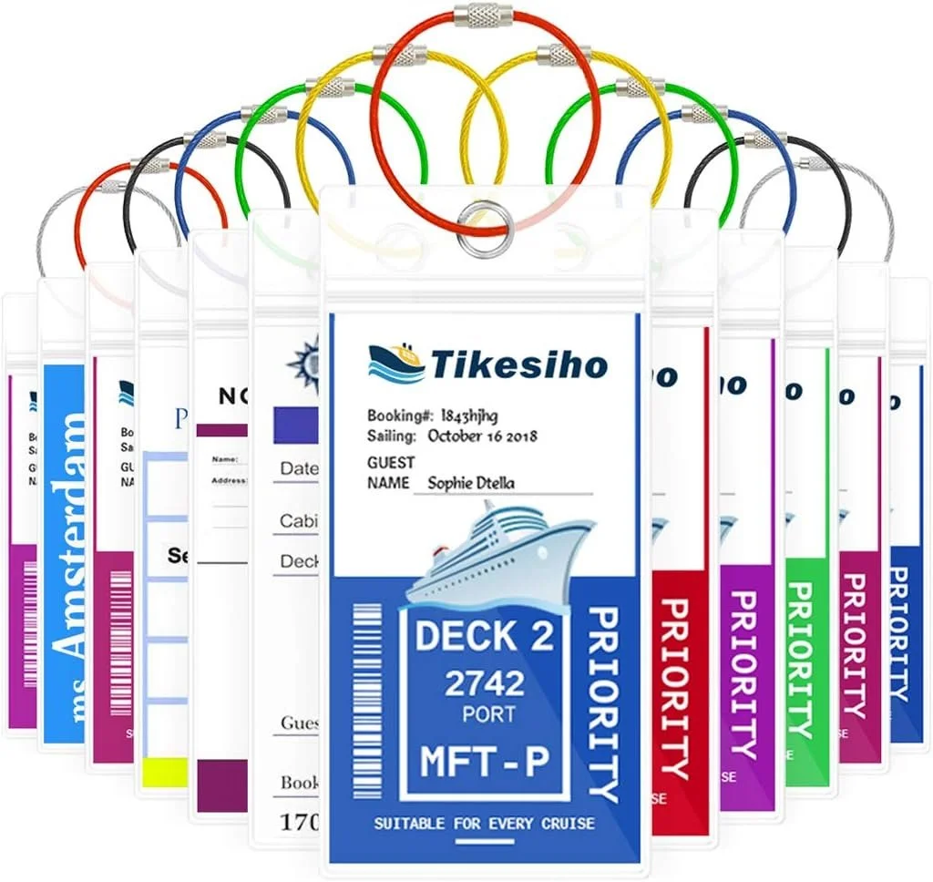 Cruise Luggage Tags, Cruise Essentials Holders for Cruise Travel 12 Pack for NCL, Princess, Carnival, Royal Caribbean - Cruise Essentials