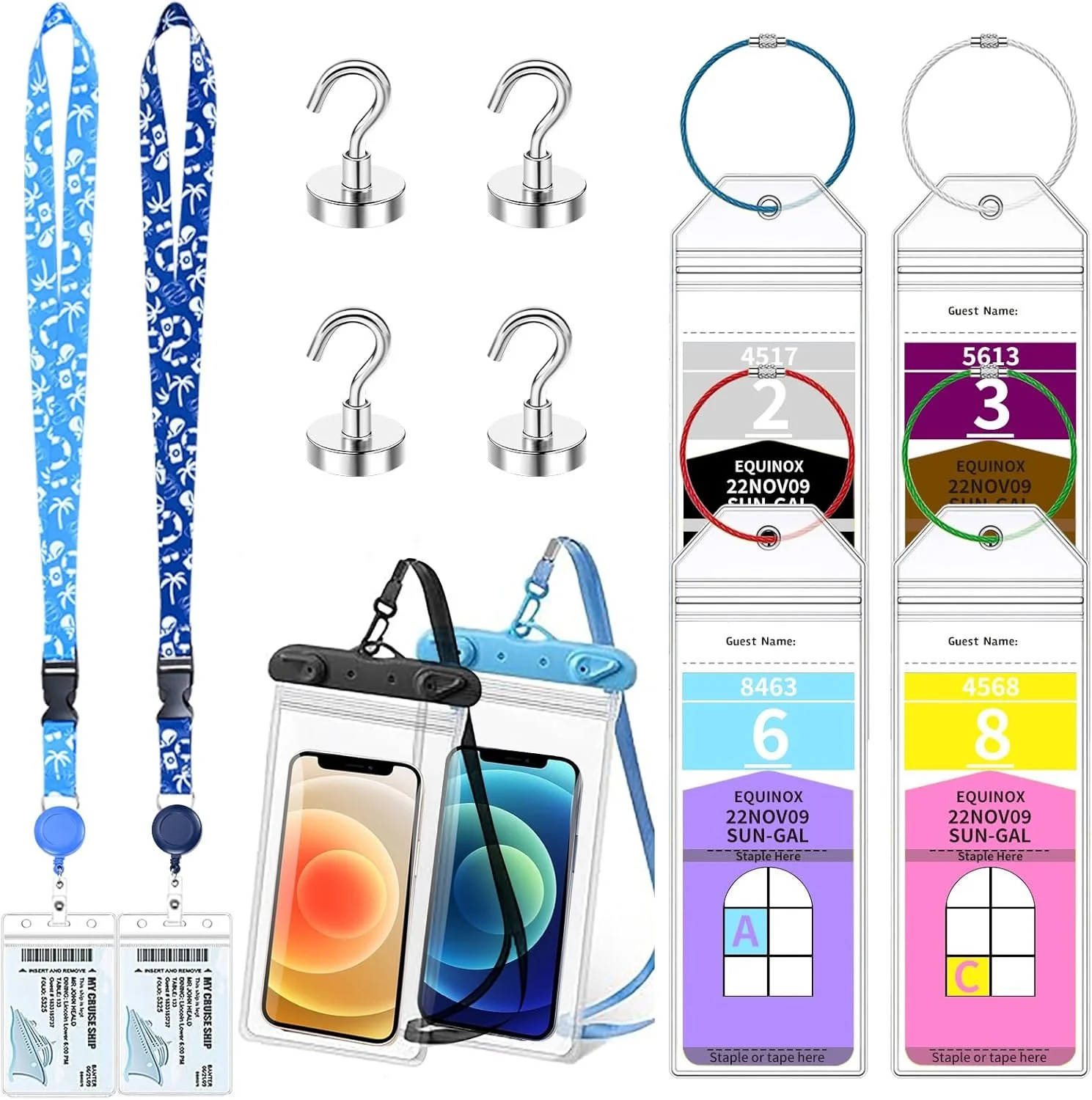 12 Pcs Royal Caribbean Cruise Essentials Kit Include Retractable Cruise Lanyards for Ship Card, Luggage Tags Holder, Waterproof Phone Pouch, Magnetic Hook...