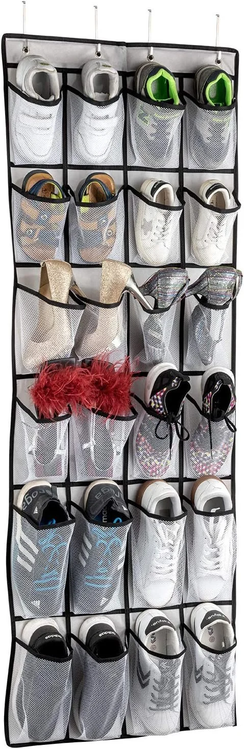 SAVERHO Over the Door Shoe Organizer, Hanging Shoe Organizer with 24 Mesh Large Pockets Door Shoe Rack Organizer for Men Women Kids Hanging Shoe Storage Bag...