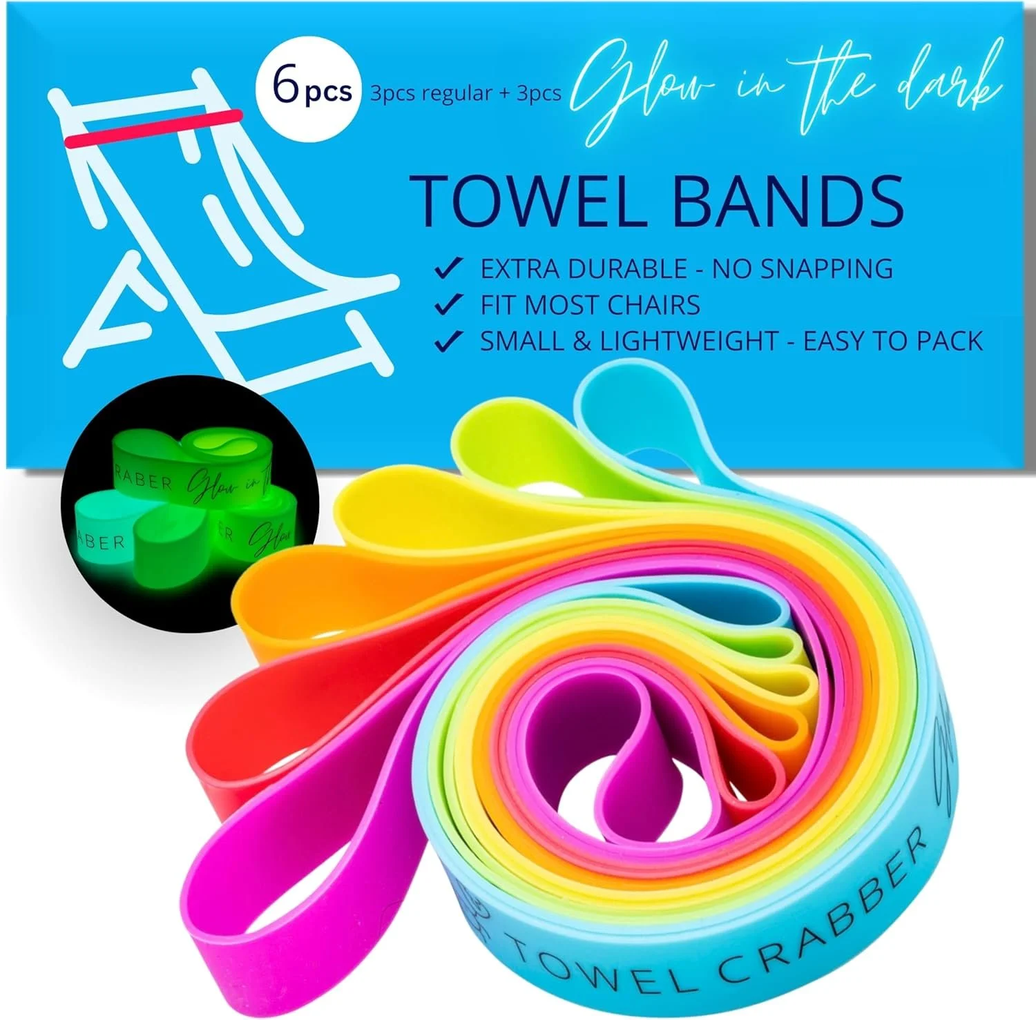 Towel Bands (6-Pack), Beach Pool & Cruise Chairs, Extra Durable, No Snapping, Cruise Ship & Beach Essentials, Great Alternative to Beach Towel Clips...