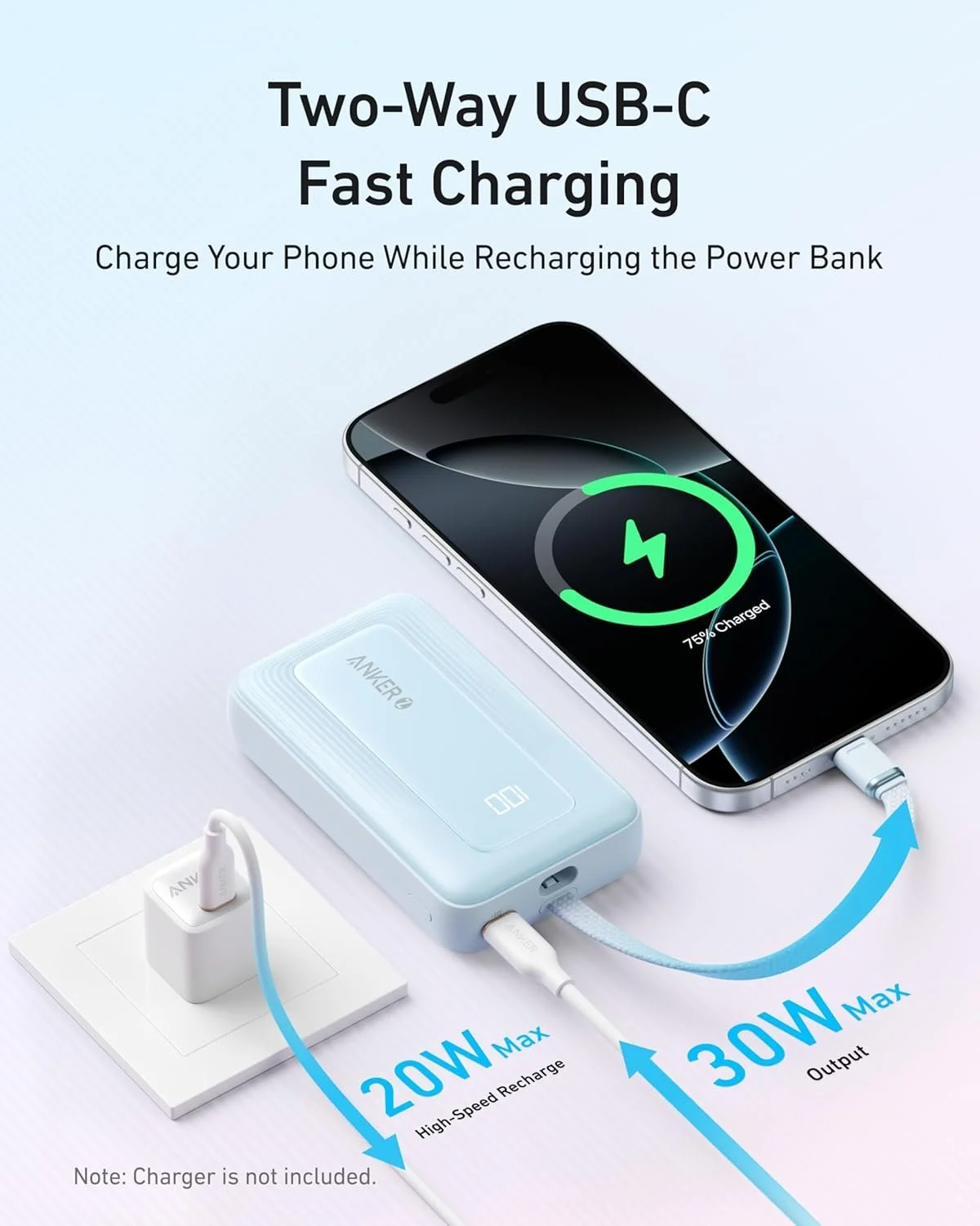 Anker Zolo Power Bank (2025 Upgraded Version), 20,000mAh 30W High-Speed Portable Charger with Built-in USB-C Cable, Battery Pack for iPhone 17/16 / 15...