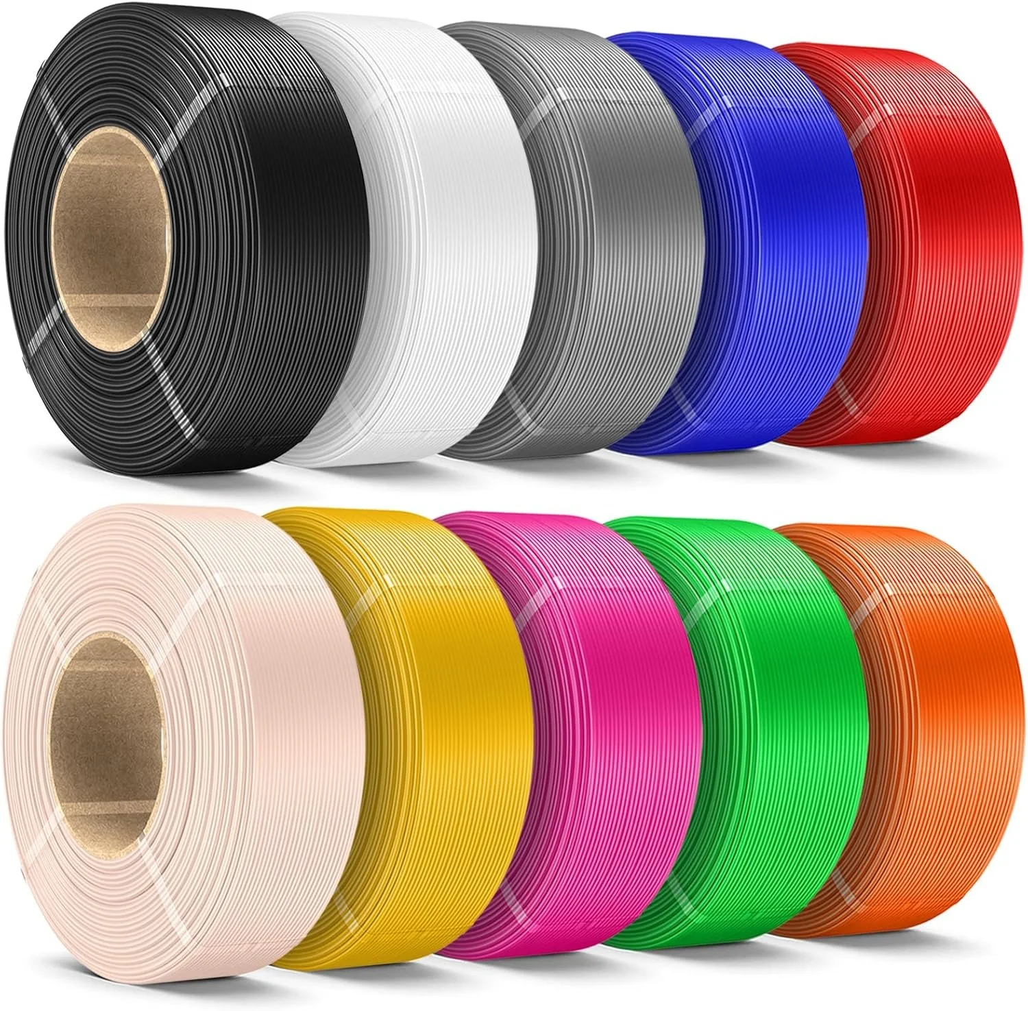 SUNLU 10KG PLA+ Filament Refill 1.75mm, 3D Printer Filament PLA Refill, No-Spool PLA Plus Filament for Reusable Spools, 1KG/Roll Black/White/Grey/Klein Blue/Green/Red/Orange/Vivid Yellow/Magenta/Beige