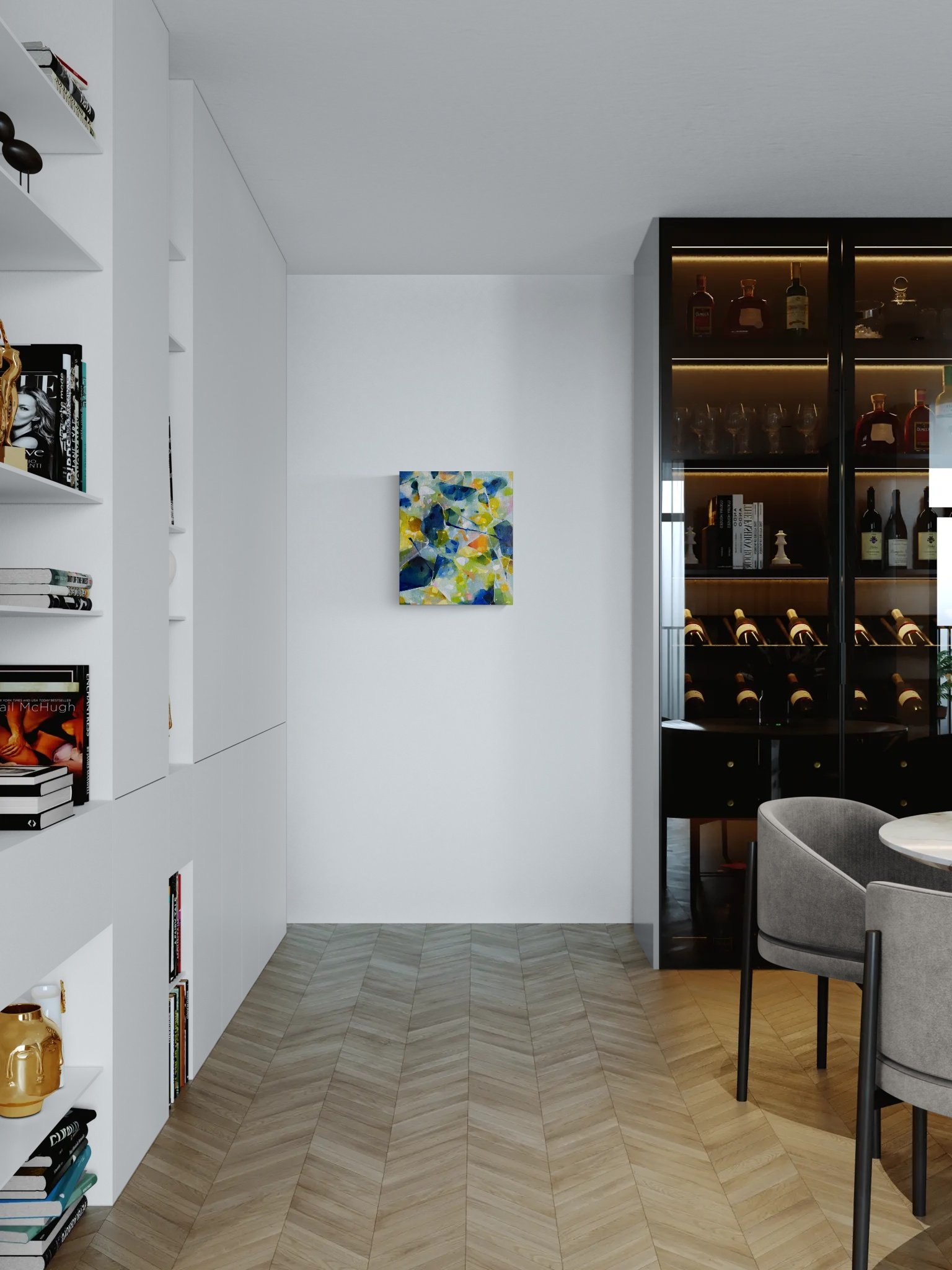 Dining area with a large wine cabinet.jpeg