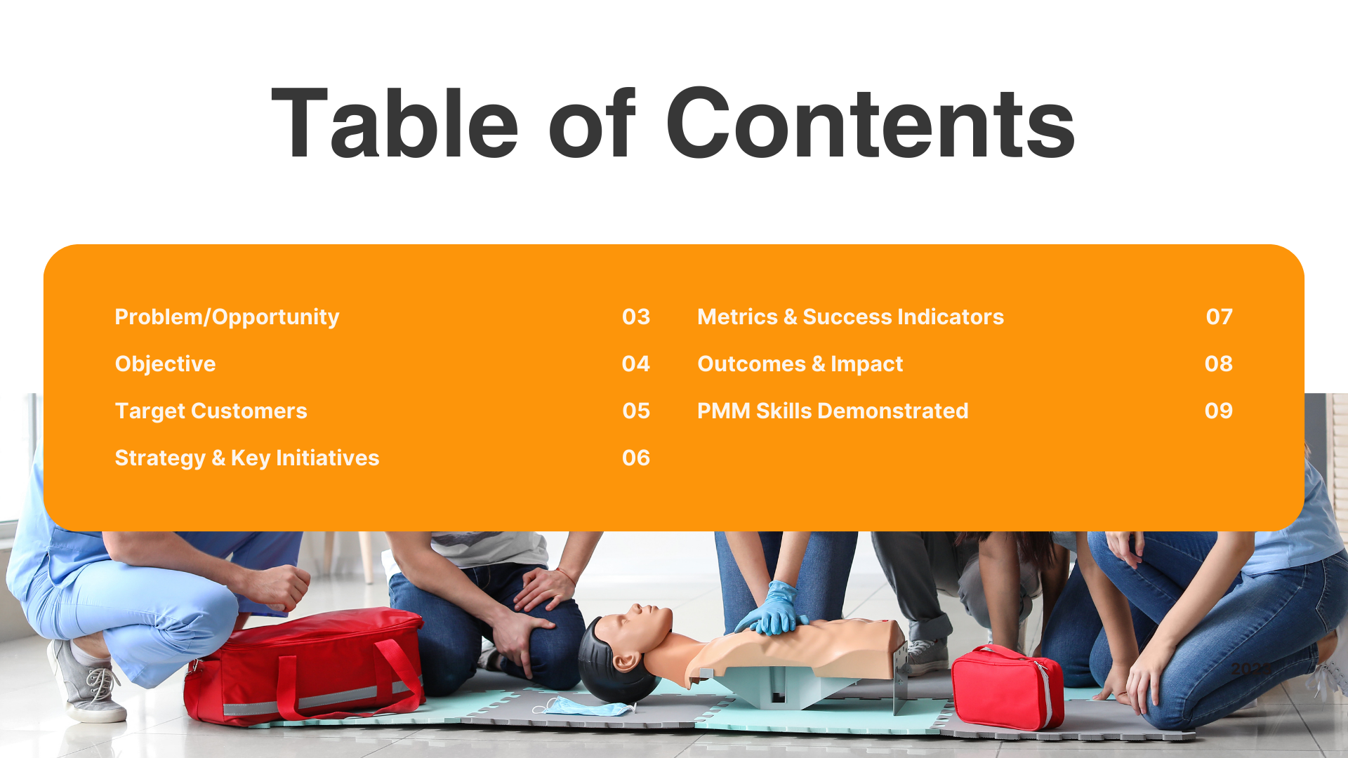 PDF Product Marketing Case Study Table of Contents slide