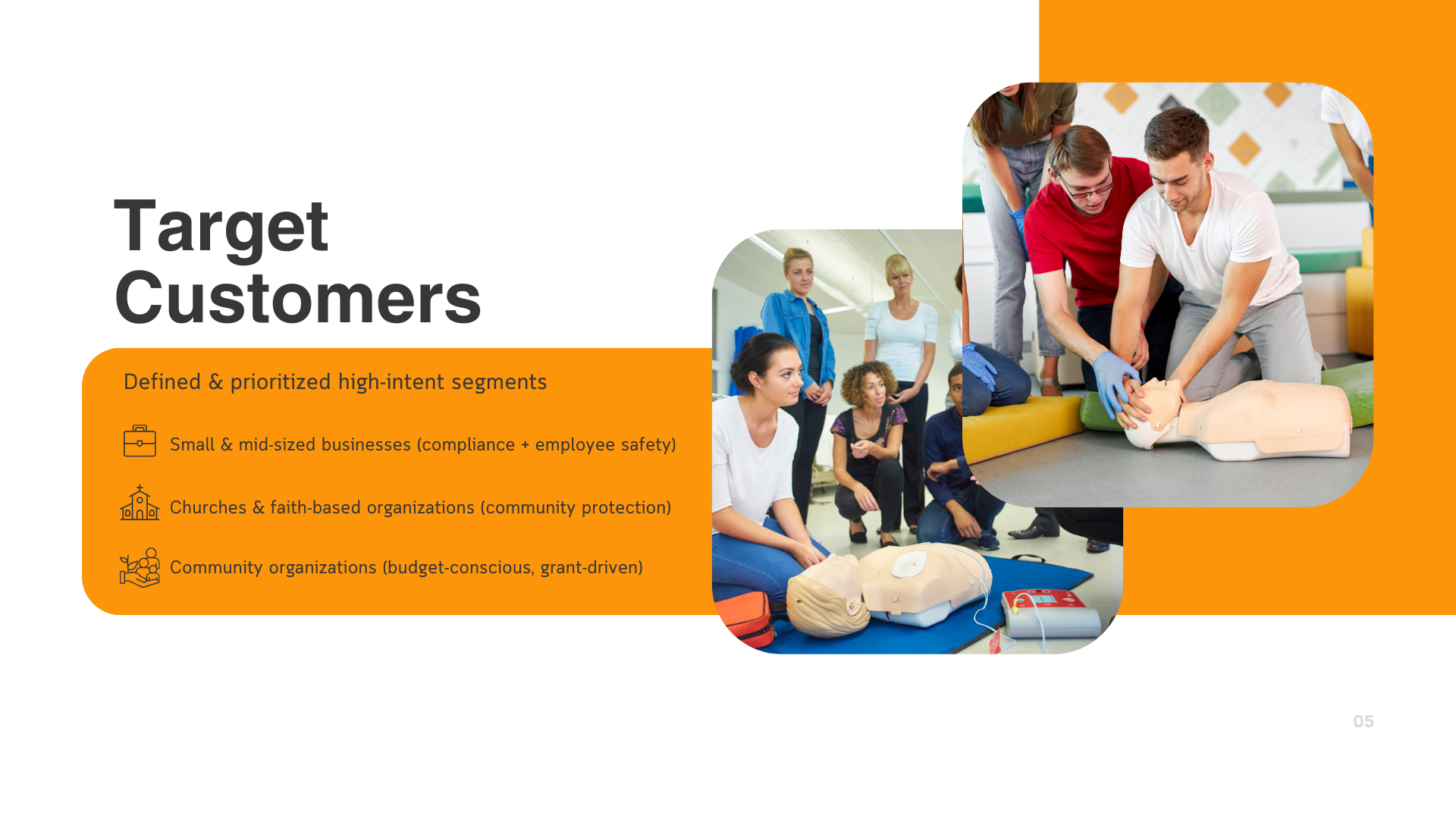 Powerpoint slide showing Hospital Med Supplies Target Customers