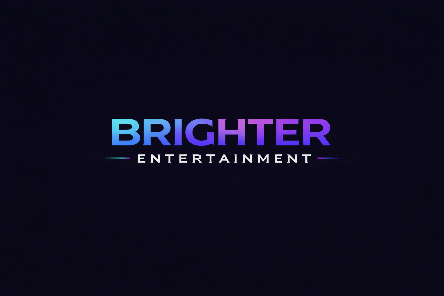 Logo for Brighter Entertainment with gradient blue and purple text on a black background.