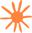 Orange abstract symbol resembling a sun or a star with multiple rays.