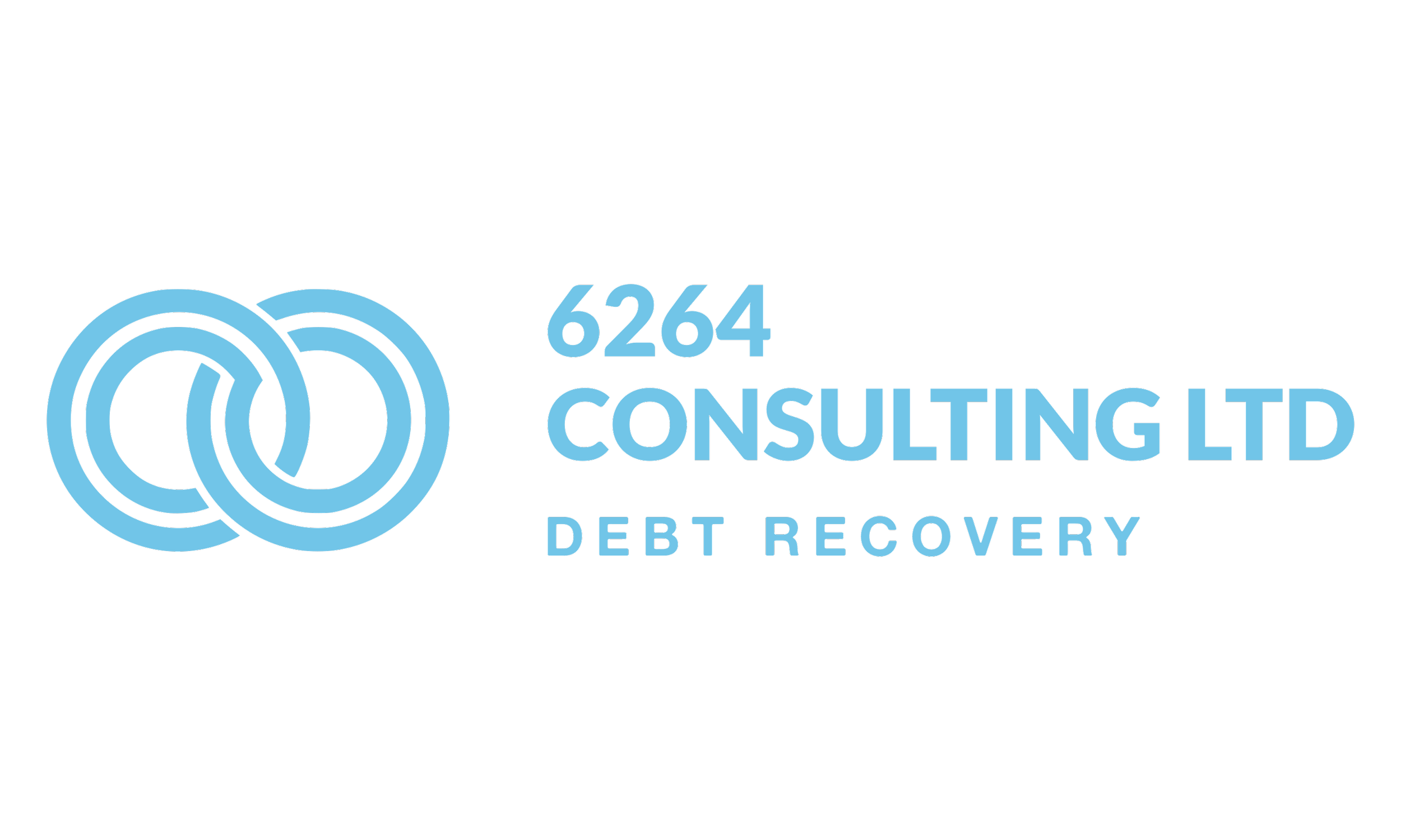 Logo for 6264 Consulting Ltd Debt Recovery featuring two interlinked blue circles, company phone number, and blue text on black background.