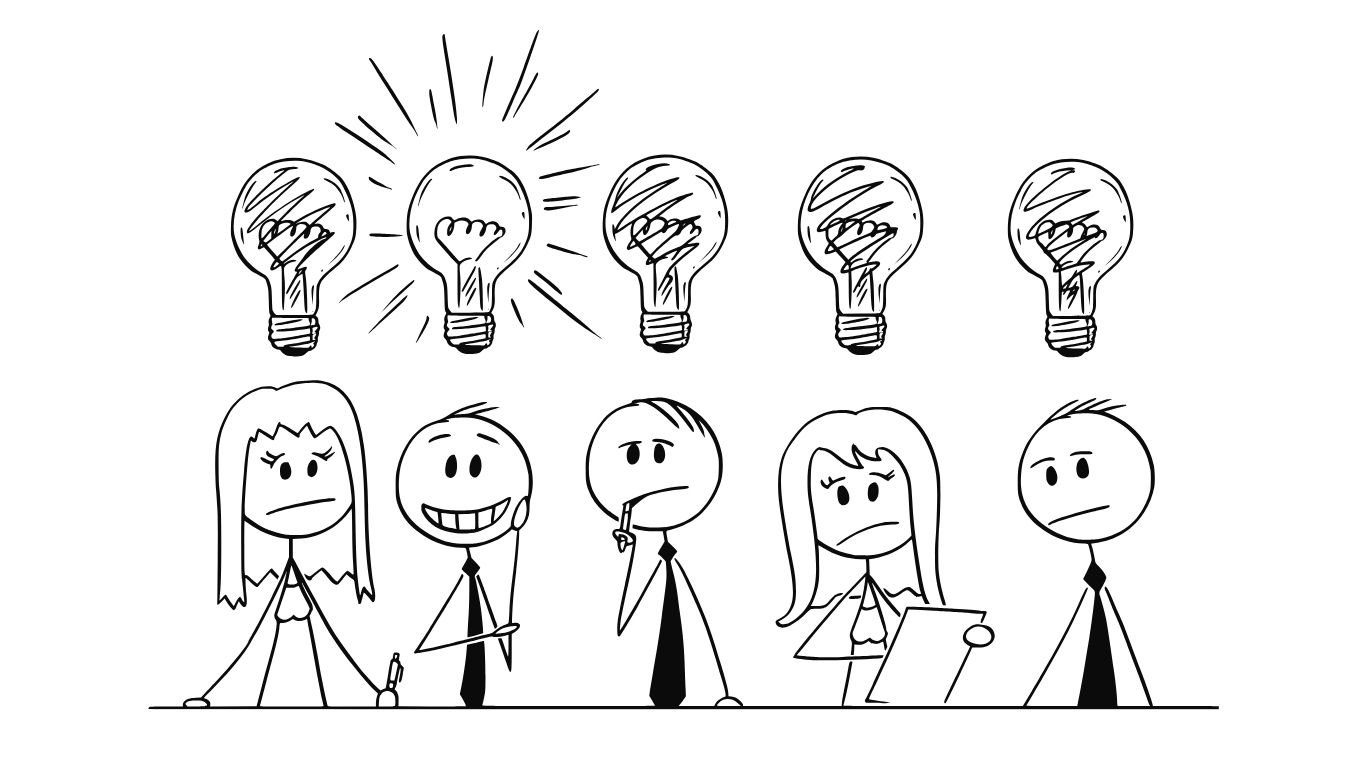 illustrasjon av 5 personer i en virksomheter som jobber med problemløsning