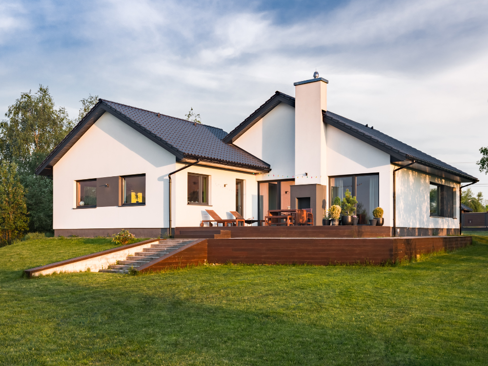 Modern white house with black roof