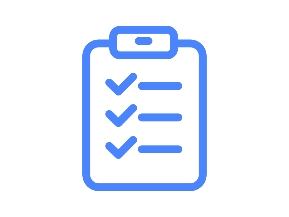 Icon of a clipboard with a checklist and three checked items.