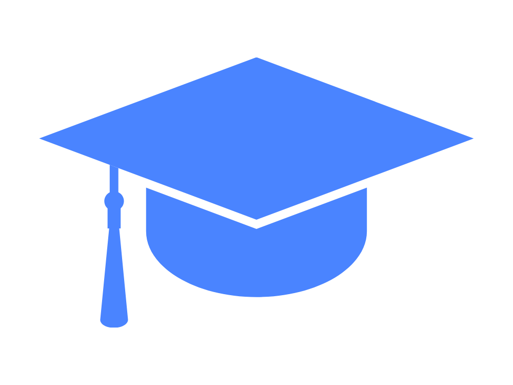 Blue graduation cap icon with a tassel