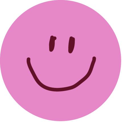 Pink smiley face with simple black eyes and a smile.