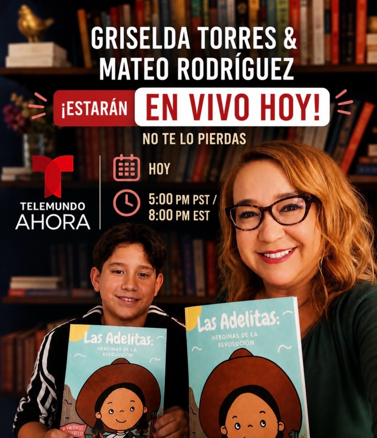 Catch our clients Griselda &amp; Mateo @somoshistoriacollective today on @telemundo to promote their wonderful book &ldquo;Las Adelitas&rdquo;
