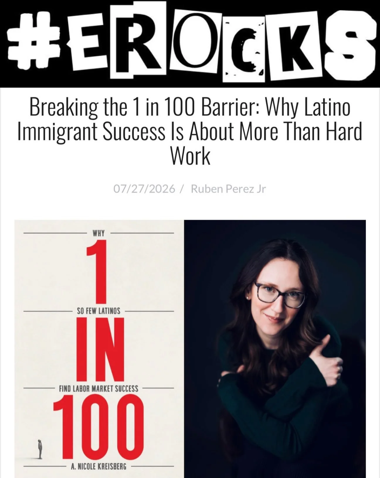 Thank you @erocksonline for the wonderful feature on our client @a.nicolekreisberg and her upcoming book 1 in 100