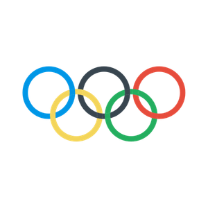 Les cinq anneaux olympiques de différentes couleurs sur un fond blanc.