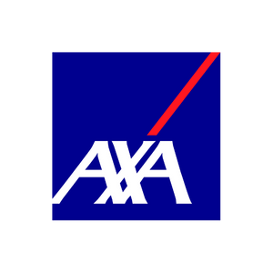 Logo d'AXA avec un fond bleu et une bande rouge en haut à droite.