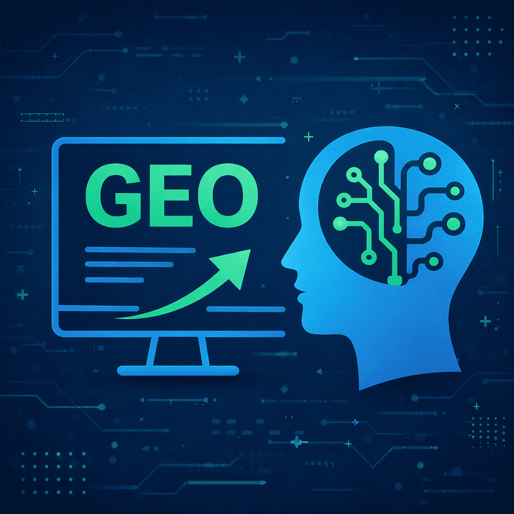 Visualisierung von Generative Engine Optimization GEO zur Verbesserung der Sichtbarkeit von Unternehmen in KI Systemen.