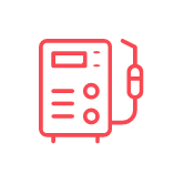 Ilustración de un monitor de diálisis en color rojo, con tubos conectados, en un fondo blanco