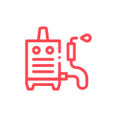 Soplador de mochila en color rojo en un fondo blanco.