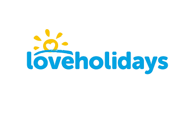 Love Holidays logo with a yellow sun and a heart on top of the letter 'o' in 'love'
