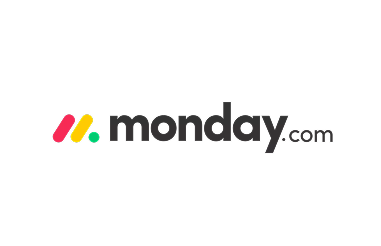 Monday.com logo with colorful slashes and the company name in black text.